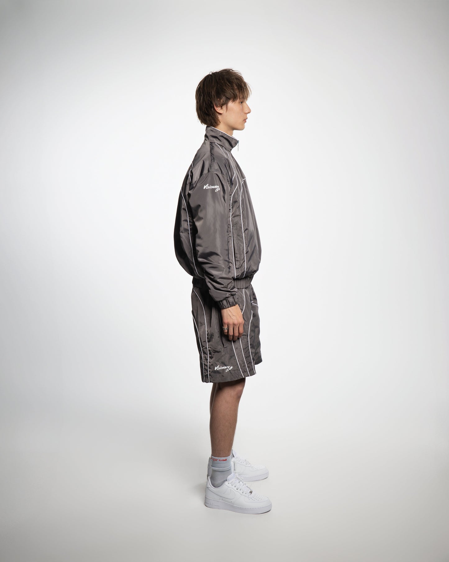 “RADIANT AURA” NYLON TRACK JACKET ( SHADOW GREY)