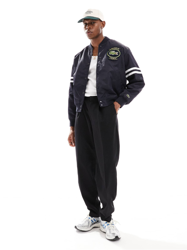 Lacoste unisex varsity jacket with logo in black