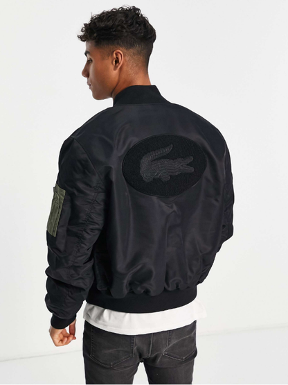 Lacoste oversized bomber jacket in black