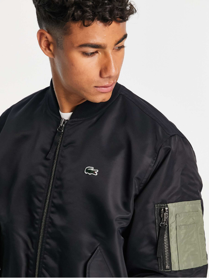 Lacoste oversized bomber jacket in black