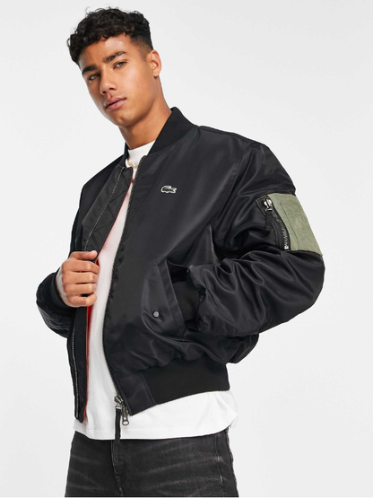 Lacoste oversized bomber jacket in black
