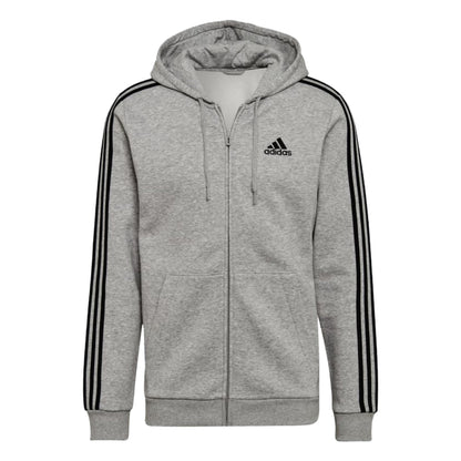 adidas Men's Standard Essentials 3-Stripes Fleece Full-Zip Hooded Track Top - Grey