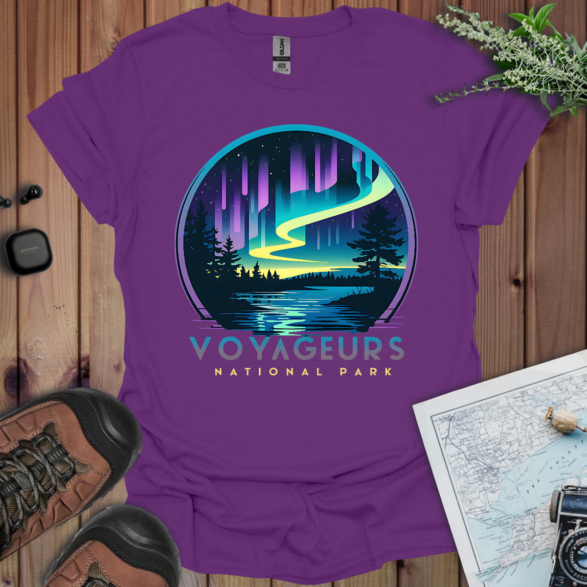 Voyageurs National Park Unisex Fit Soft T-Shirt Northern Lights Aurora Borealis