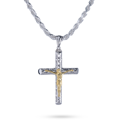 Two Tone Jesus Crucufix Cross Pendant in 925 Sterling Silver