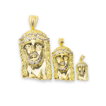 14K Gold Plated Real 925 Sterling Silver Iced Jesus Piece Pendant