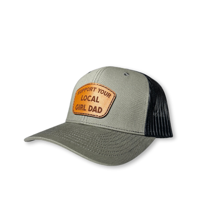 Support Your Local Girl Dad Leather Patch Hat (Military Green/Black Mesh) - CLML