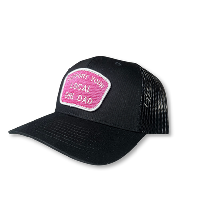 Support Your Local Girl Dad CURVED Bill Patch Hat (Solid Black/Pink Patch)