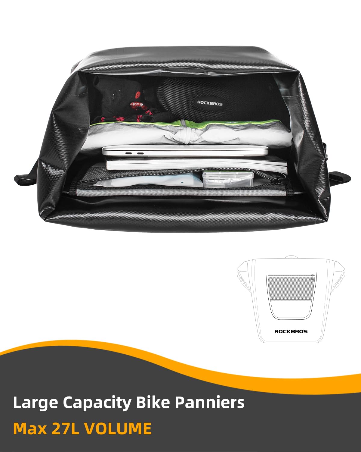 ROCKBROS 27L Waterproof Bike Pannier Bag Grocery Touring Cycling Large Capacity Rear Rack Bag