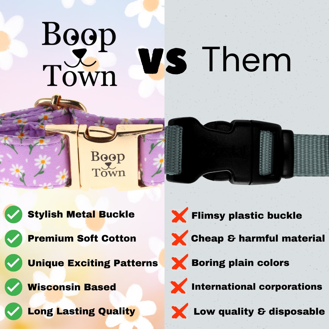 Boop Town Durable Soft Cotton Dog Collar With Nylon Core Quick Release Metal Buckle Adjustable for Girls Boys Small Medium Large Comfortable Pet Products Reduces Hair Matting Gold Tone Zinc Alloy Hardware - Triathlete Store