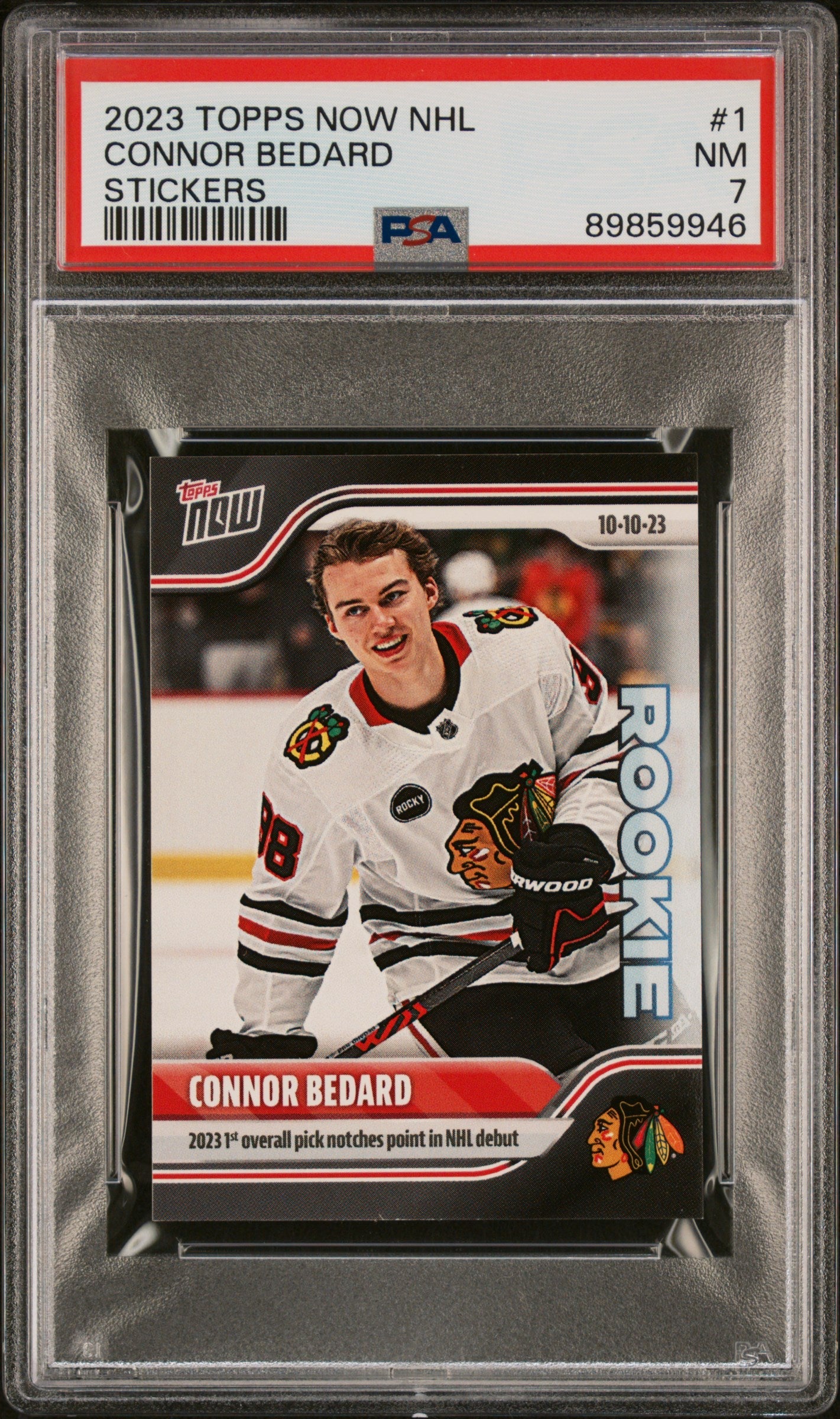 Graded 2023 Topps Now NHL Connor Bedard #1 Stickers Rookie RC Hockey Card PSA 7 Near Mint