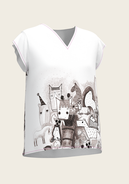The Horse Fair Monochrome Loose Fitting V Neck Shirt