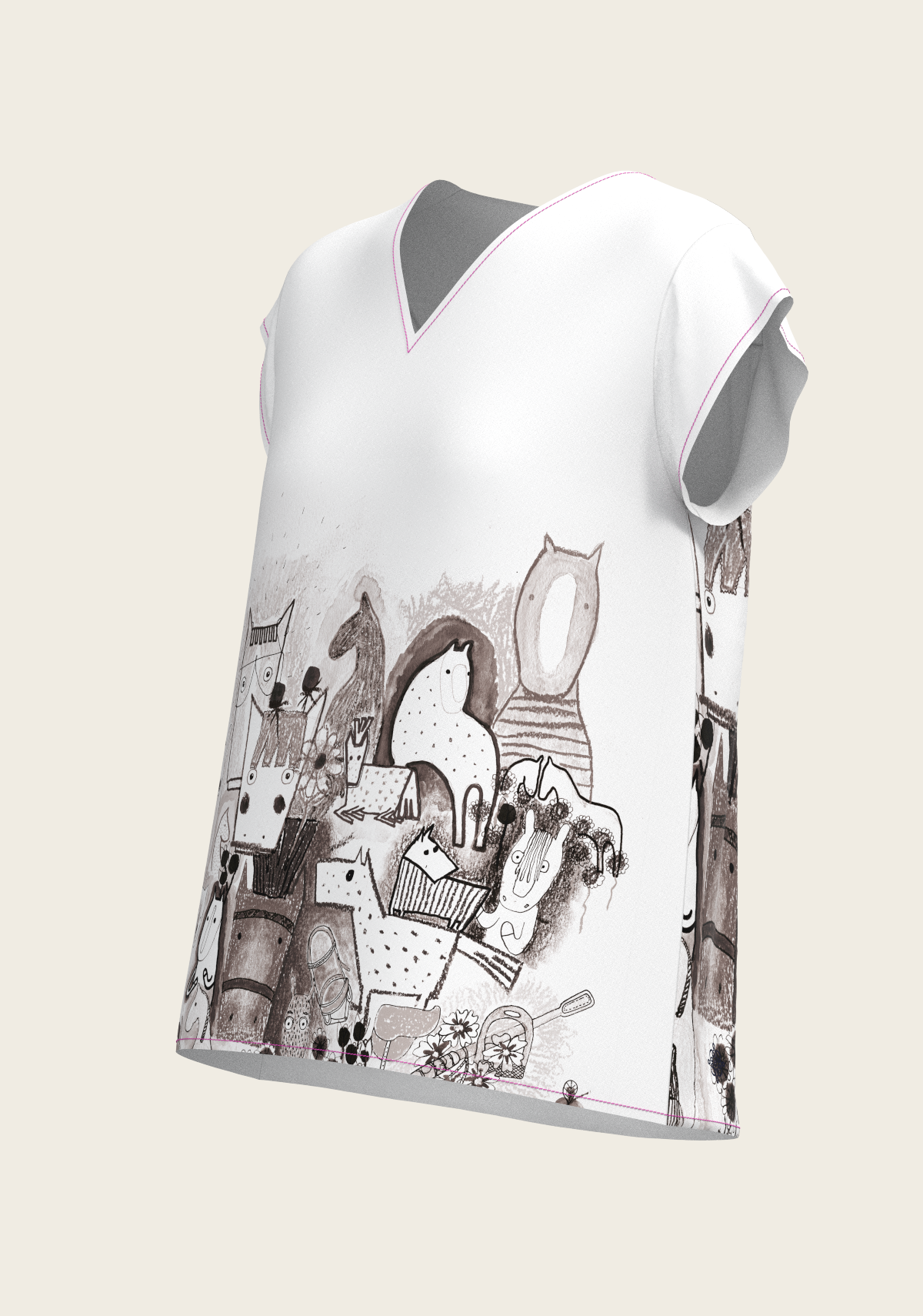 The Horse Fair Monochrome Loose Fitting V Neck Shirt