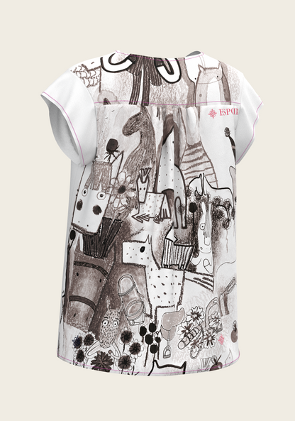 The Horse Fair Monochrome Loose Fitting V Neck Shirt