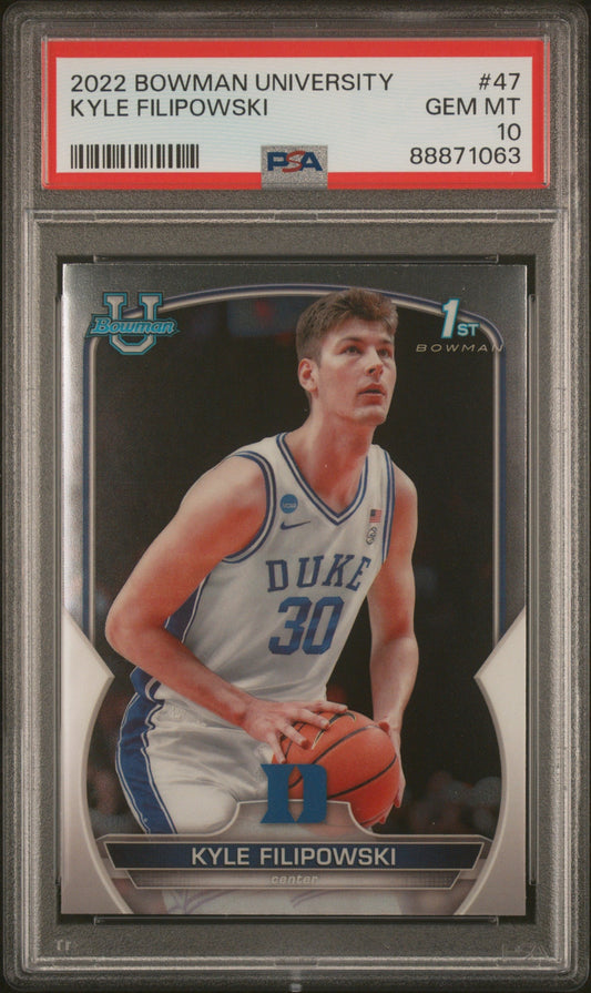 Graded 2022 Topps Bowman University Kyle Filipowski #47 Rookie RC Basketball Card PSA 10 Gem Mint