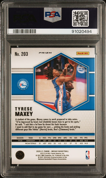 Graded 2020 Panini Mosaic Tyrese Maxey #203 Reactive Orange Rookie RC Basketball Card PSA 10 Gem Mint