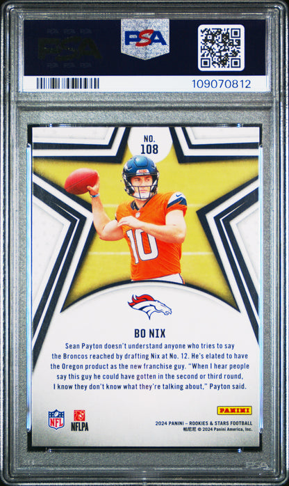 Graded 2024 Panini Rookies & Stars Bo Nix #108 Longevity RC Football Card PSA 10 Gem Mint
