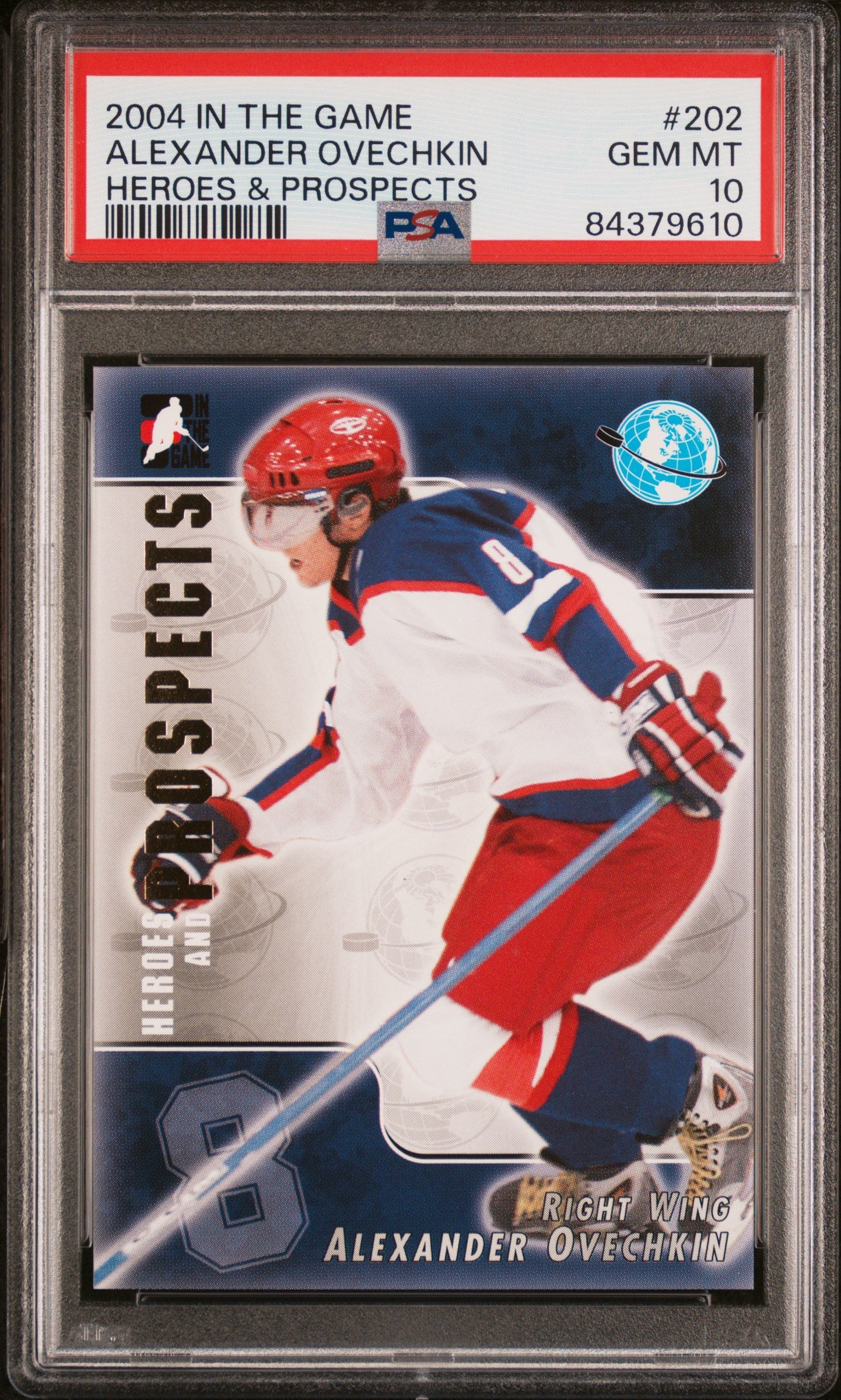 Graded 2004 In The Game Alex Ovechkin #202 Heros & Prospects Rookie RC Hockey Card PSA 10 Gem Mint