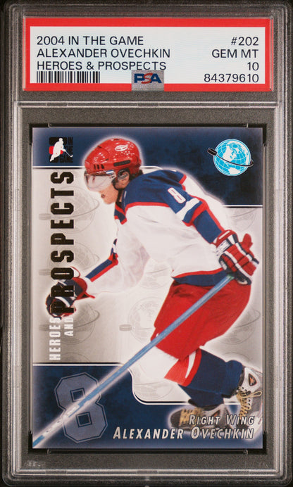 Graded 2004 In The Game Alex Ovechkin #202 Heros & Prospects Rookie RC Hockey Card PSA 10 Gem Mint
