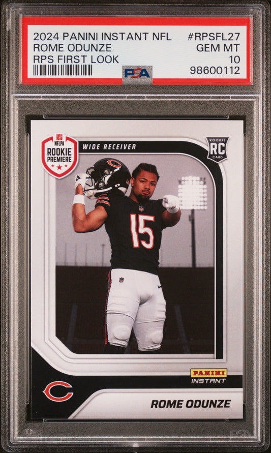 Graded 2024 Panini Instant NFL Rome Odunze #RPSFL27 RPS First Look Rookie RC Football Card PSA 10 Gem Mint