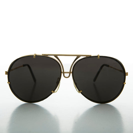 Vintage Rimless Aviator Sunglass Matte Black With Unique Bridge - Vossie