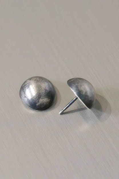 Vintage Dimensional Earrings - Distressed Double-Sided Hemisphere Studs