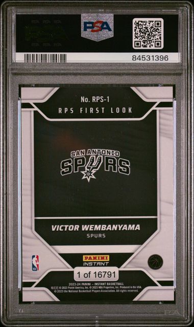 Graded 2023 Panini Instant RPS First Look Victor Wembanyama #RPS1 Rookie RC Basketball Card PSA 10 Gem Mint