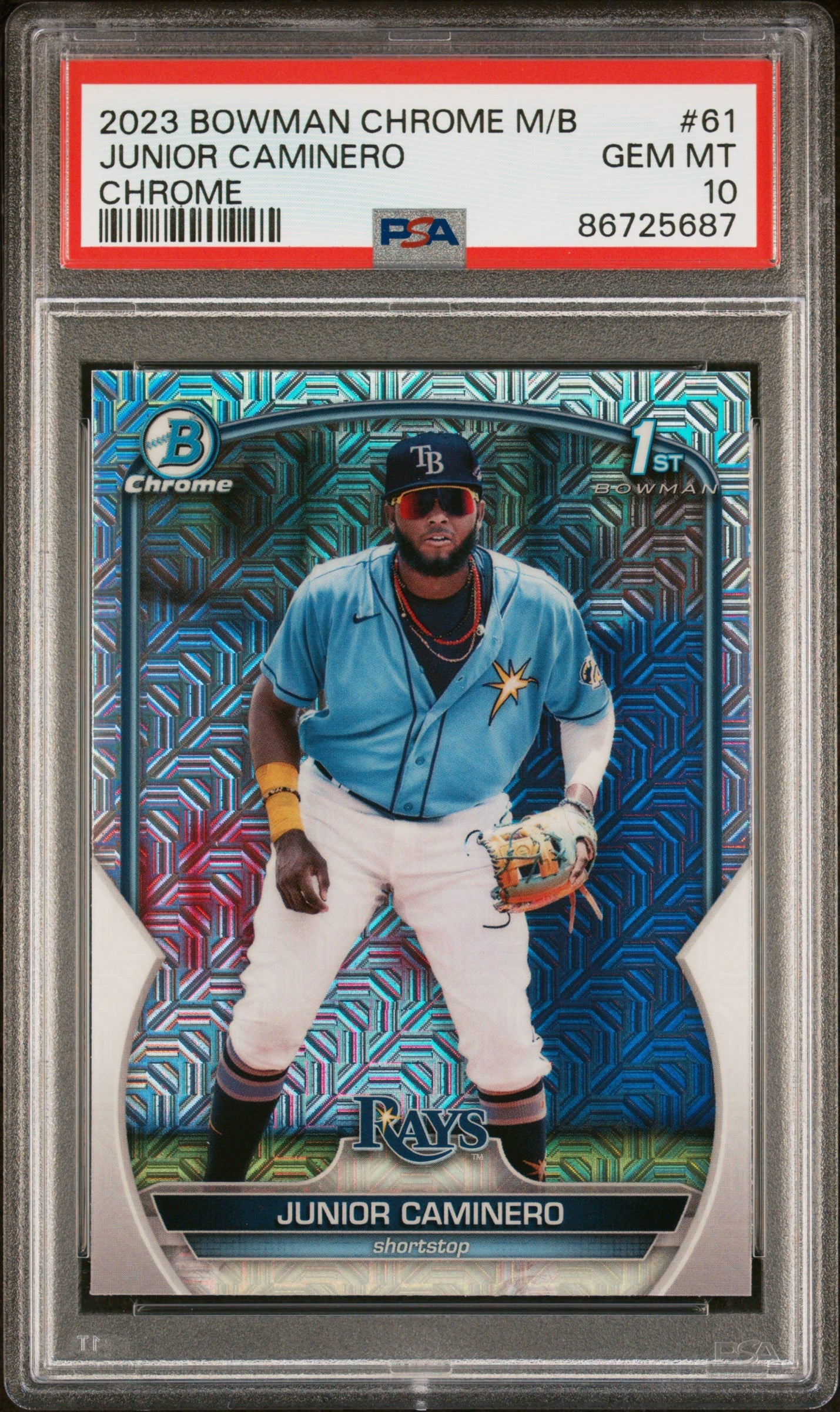 Graded 2023 Topps Bowman Chrome M/B Junior Caminero #61 Chrome Rookie RC Baseball Card PSA 10 Gem Mint