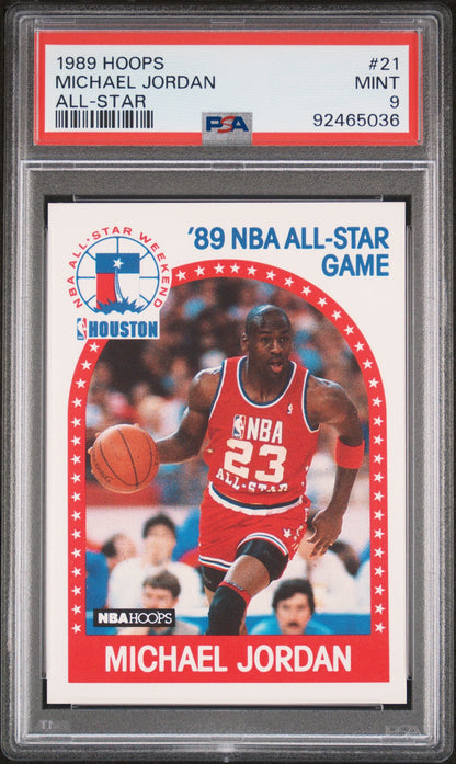 Graded 1989 Hoops Michael Jordan #21 All Star Basketball Card PSA 9 Mint