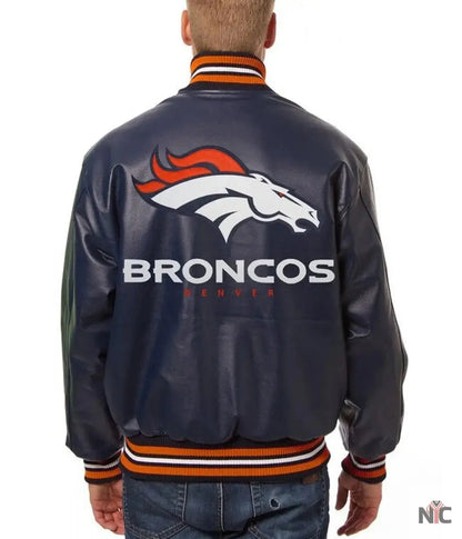 Varsity Denver Broncos Navy Blue Leather Jacket