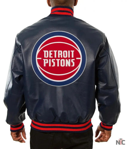 Varsity Detroit Pistons Navy Blue Leather Jacket