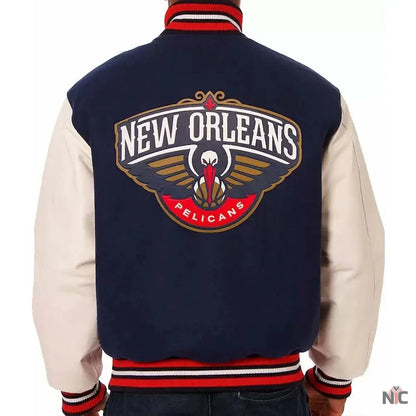 Varsity New Orleans Pelicans Blue and White Jacket