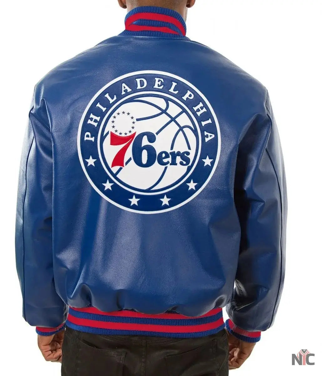 Varsity Philadelphia 76ers Royal Blue Leather Jacket