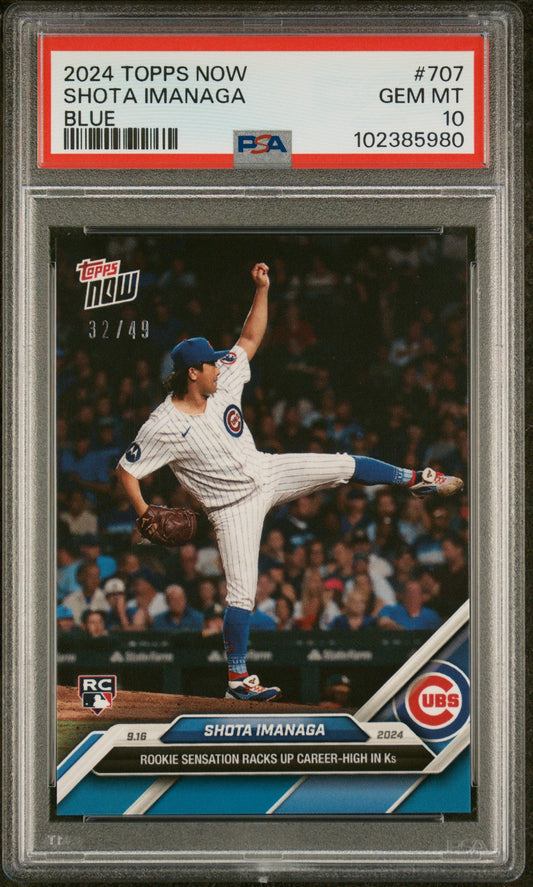 Graded 2024 Topps Now Shota Imanaga #707 Blue #/49 Rookie RC Baseball Card PSA 10 Gem Mint