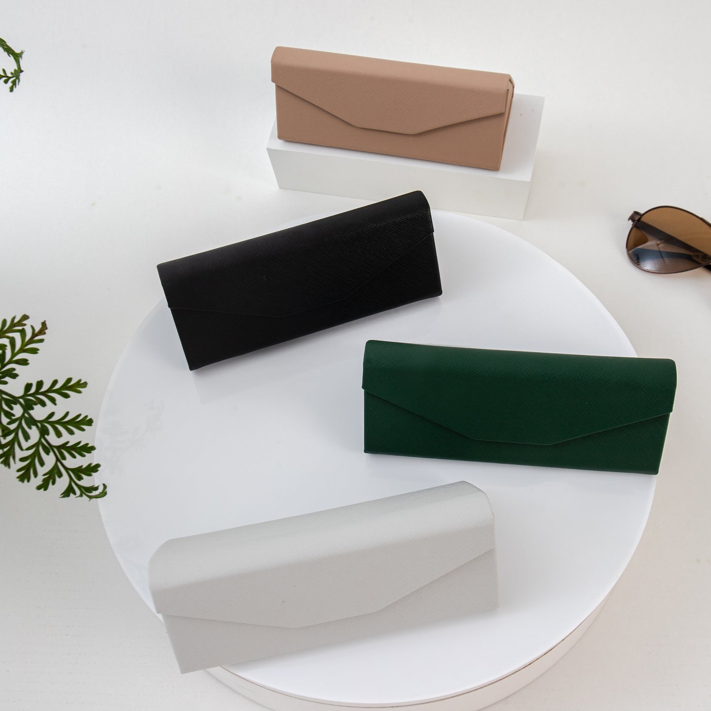 Solid Color Glasses Case - Vegan Leather Magic Folding Hard Shell Case