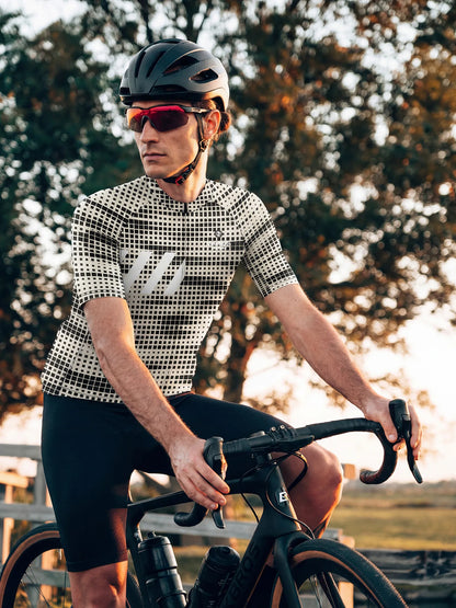 Men's Cycling Jersey-Mono Pixel Grid