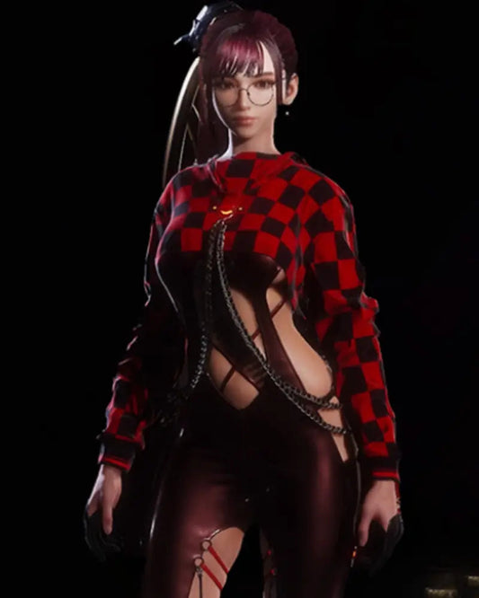 Stellar Blade Eve Red Plaid Crop Hoodie