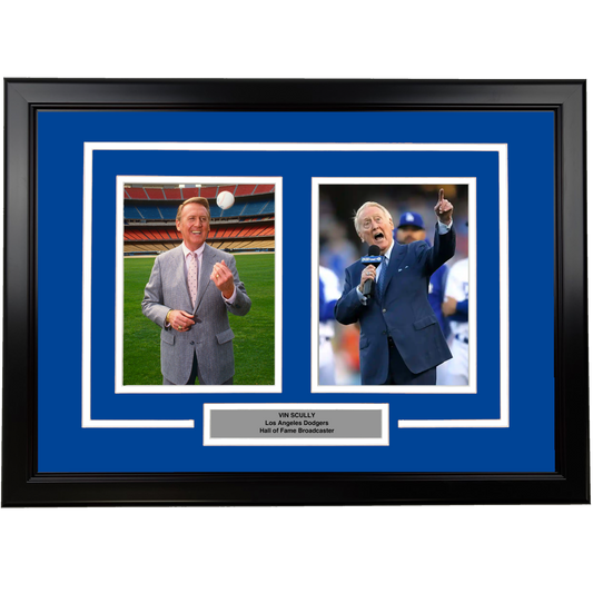 Framed Vin Scully Los Angeles Dodgers Broadcaster 17x23 Dual Baseball Photo