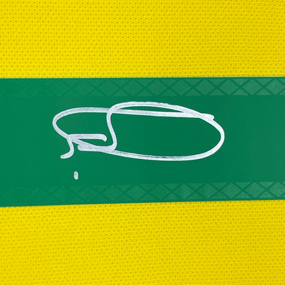 Framed Autographed/Signed Vini Vinicius Jr. #18 35x39 Brazil Yellow Soccer Jersey Beckett BAS COA