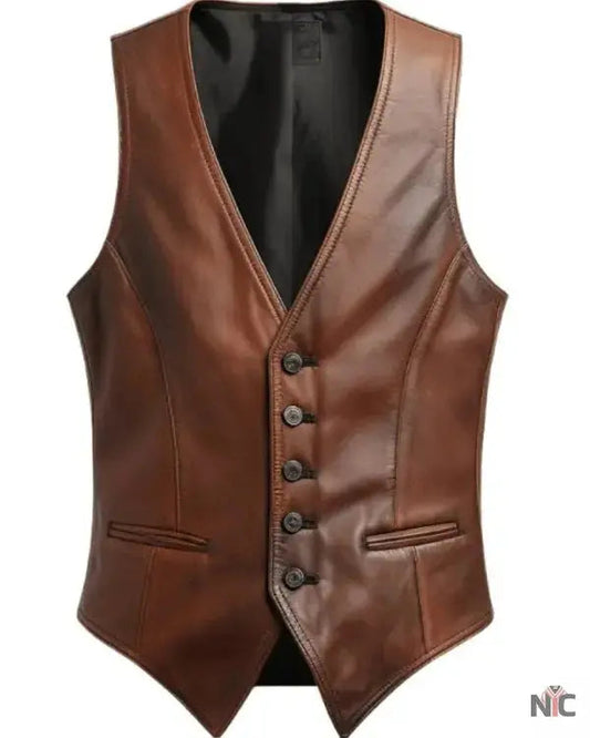 Vintage Men Brown Leather Vest