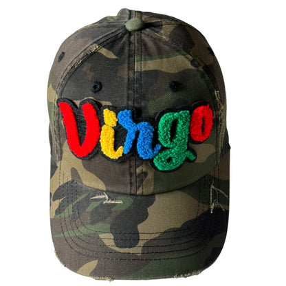 Virgo Hat, Camouflage Print Distressed Dad Hat Multi