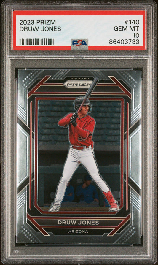 Graded 2023 Panini Prizm Druw Jones #140 Rookie RC Baseball Card PSA 10 Gem Mint