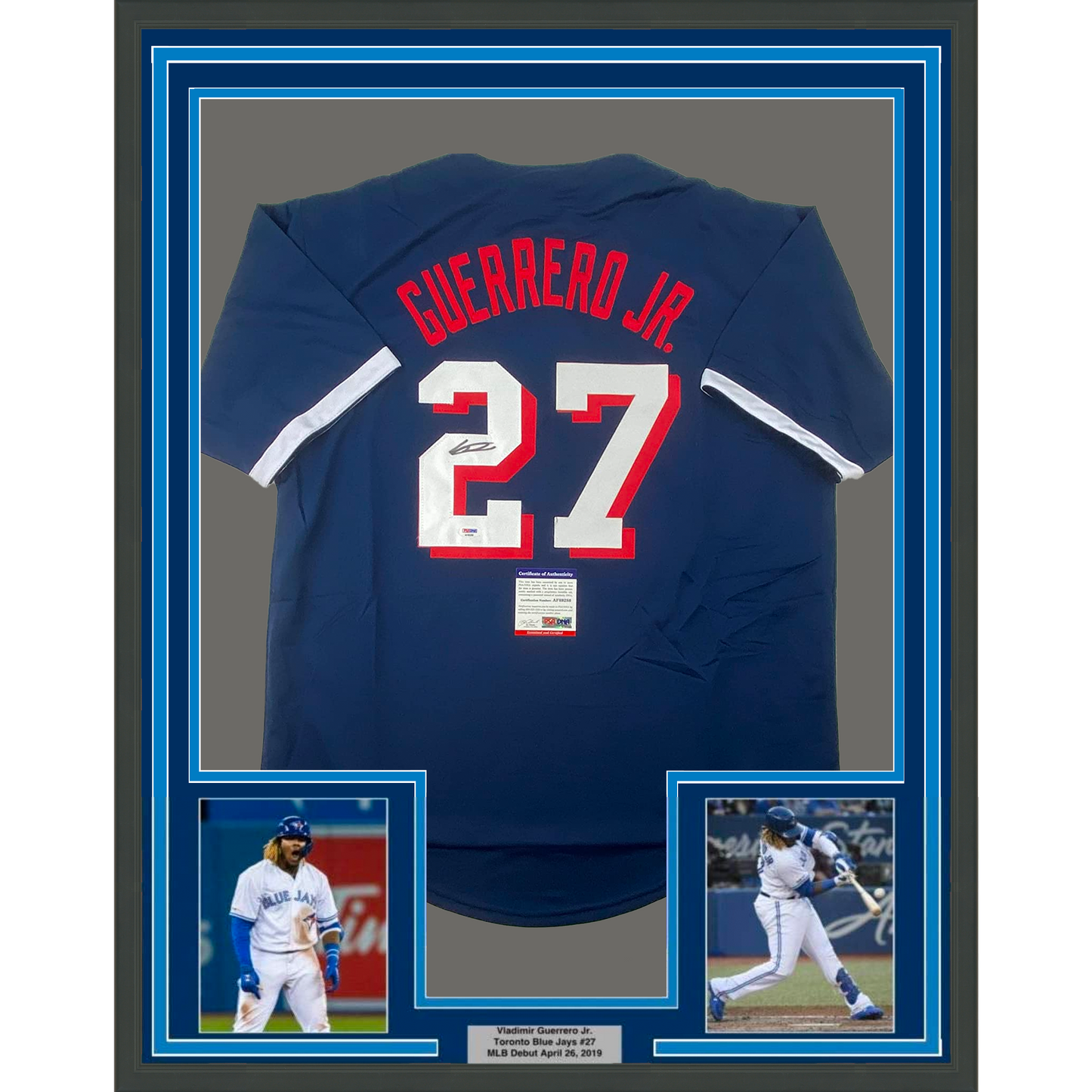Framed Autographed/Signed Vladimir Vlad Guerrero Jr. 35x39 2021 All-Star Game Blue Baseball Jersey PSA/DNA COA