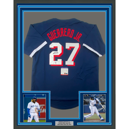 Framed Autographed/Signed Vladimir Vlad Guerrero Jr. 35x39 2021 All-Star Game Blue Baseball Jersey PSA/DNA COA