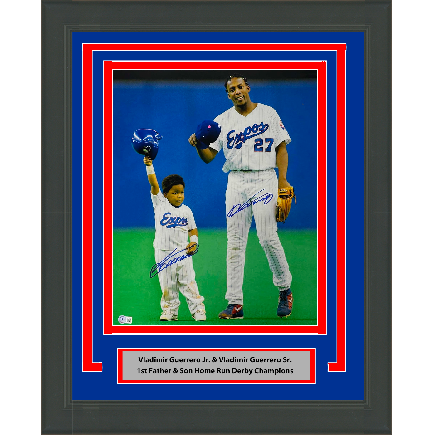 Framed Autographed/Signed Vladimir Vlad Guerrero Jr. & Sr. Montreal Expos 16x20 Baseball Photo Beckett BAS COA