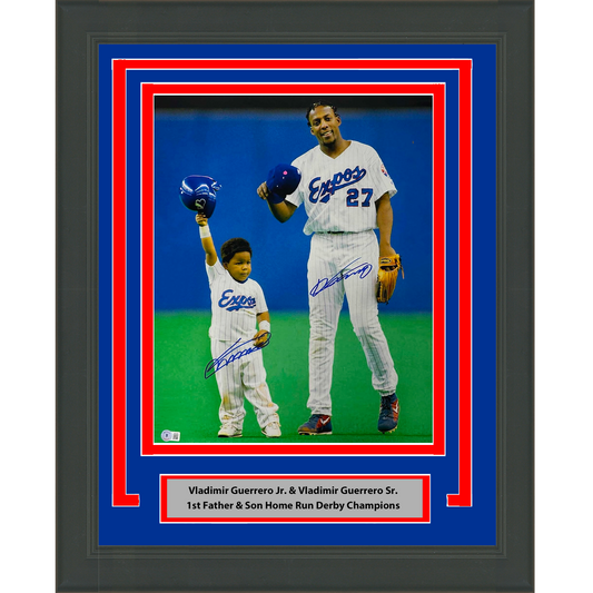 Framed Autographed/Signed Vladimir Vlad Guerrero Jr. & Sr. Montreal Expos 16x20 Baseball Photo Beckett BAS COA