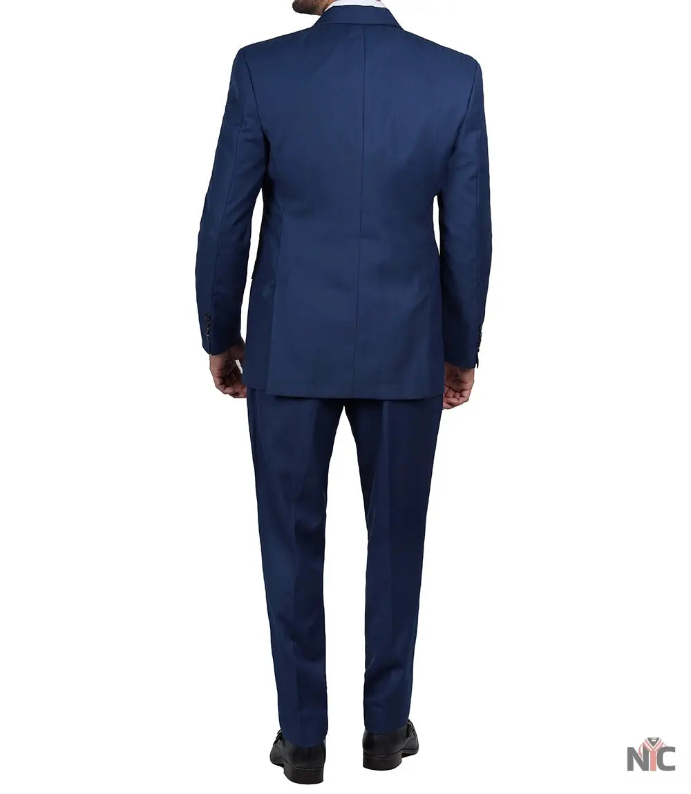 Vollmer Men's Blue Peak Lapel Three Piece Suit