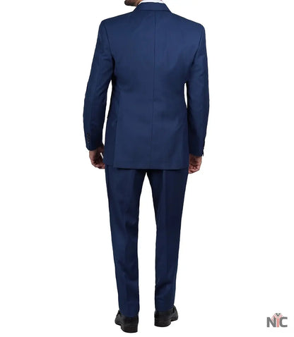 Vollmer Men's Blue Peak Lapel Three Piece Suit