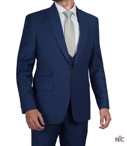 Vollmer Men's Blue Peak Lapel Three Piece Suit