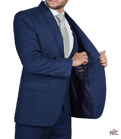 Vollmer Men's Blue Peak Lapel Three Piece Suit