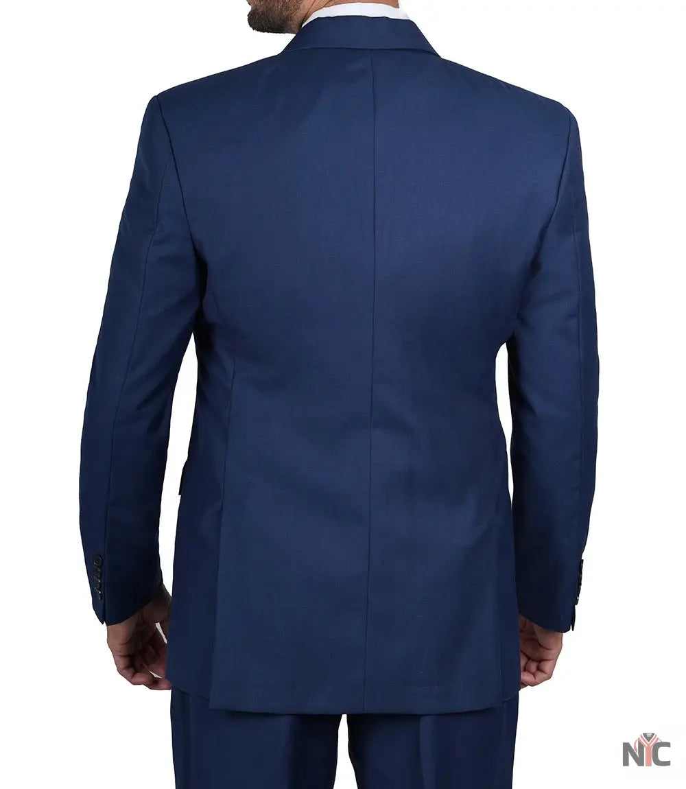 Vollmer Men's Blue Peak Lapel Three Piece Suit